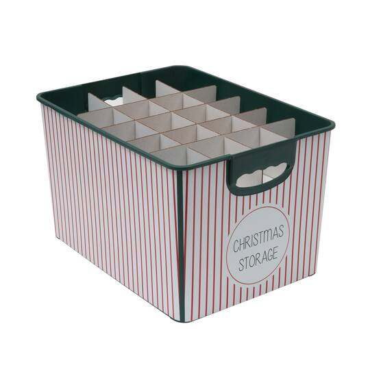 Simplify Christmas Stripe Design Green Ornament Storage Tote Bin